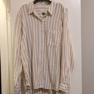 Universal Thread Beige and White Striped Oversized Shirt
